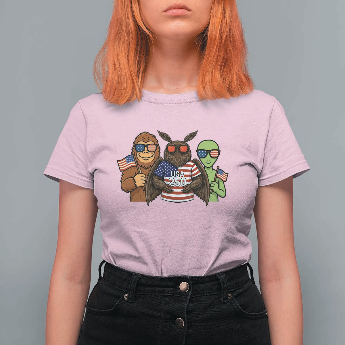Funny Bigfoot Mothman Alien T Shirt For Women USA 250th Anniversary