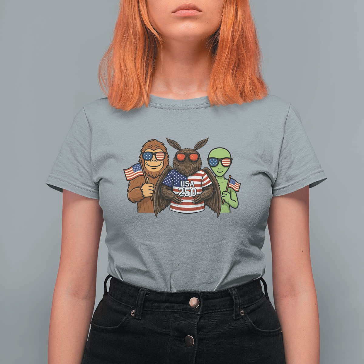 Funny Bigfoot Mothman Alien T Shirt For Women USA 250th Anniversary