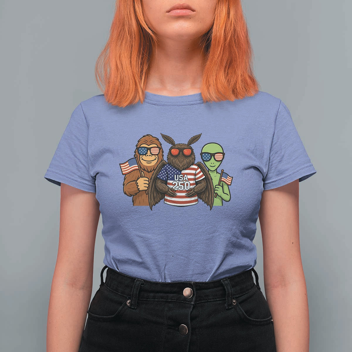 Funny Bigfoot Mothman Alien T Shirt For Women USA 250th Anniversary