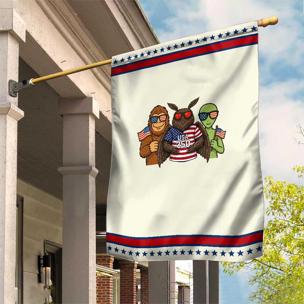Funny Bigfoot Mothman Alien Patriotic Garden Flag USA 250th Anniversary
