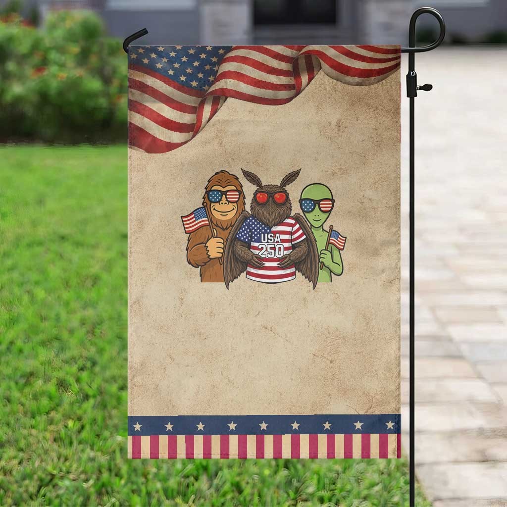Funny Bigfoot Mothman Alien Patriotic Garden Flag USA 250th Anniversary