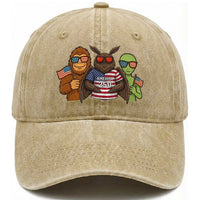 Funny Bigfoot Mothman Alien Washed Cotton Baseball Cap USA 250th Anniversary
