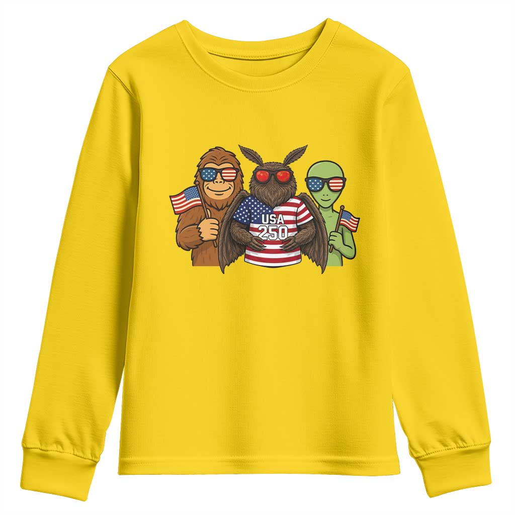 Funny Bigfoot Mothman Alien Youth Sweatshirt USA 250th Anniversary