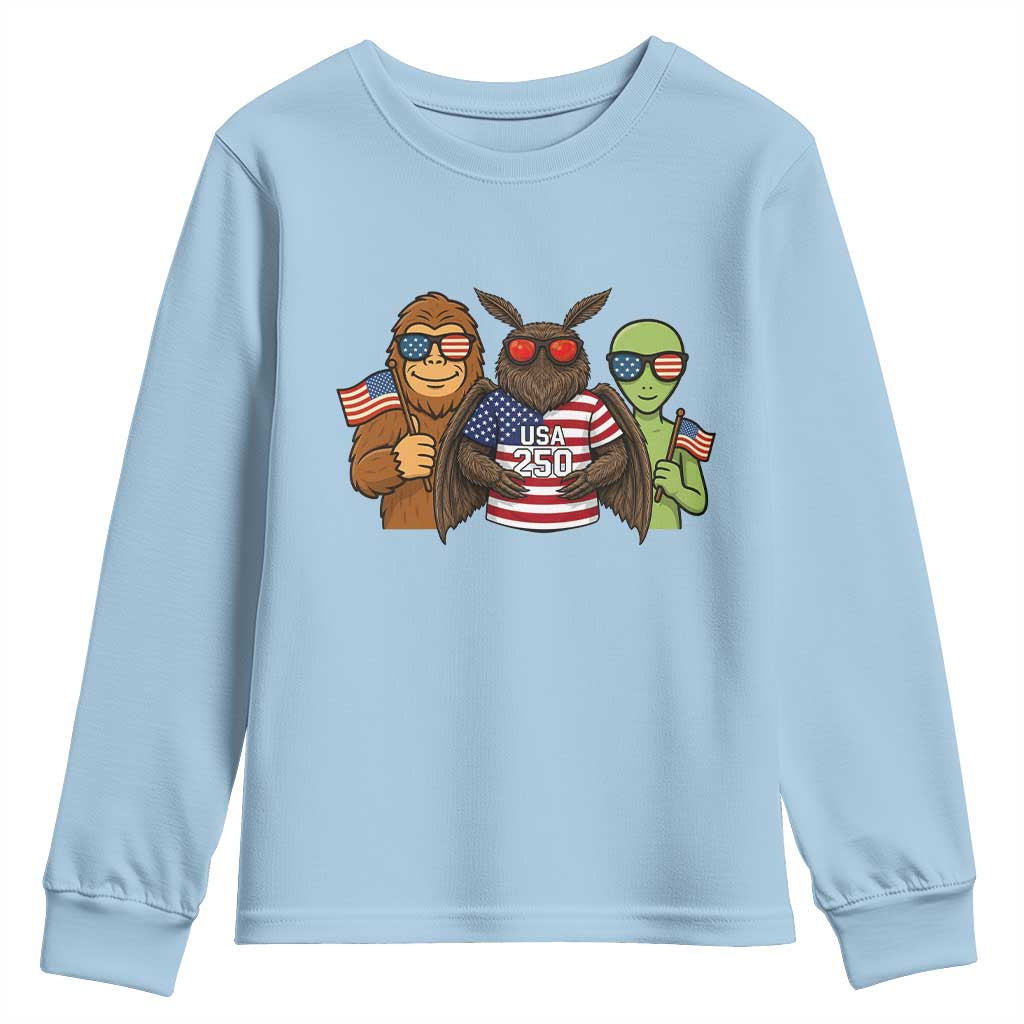 Funny Bigfoot Mothman Alien Youth Sweatshirt USA 250th Anniversary