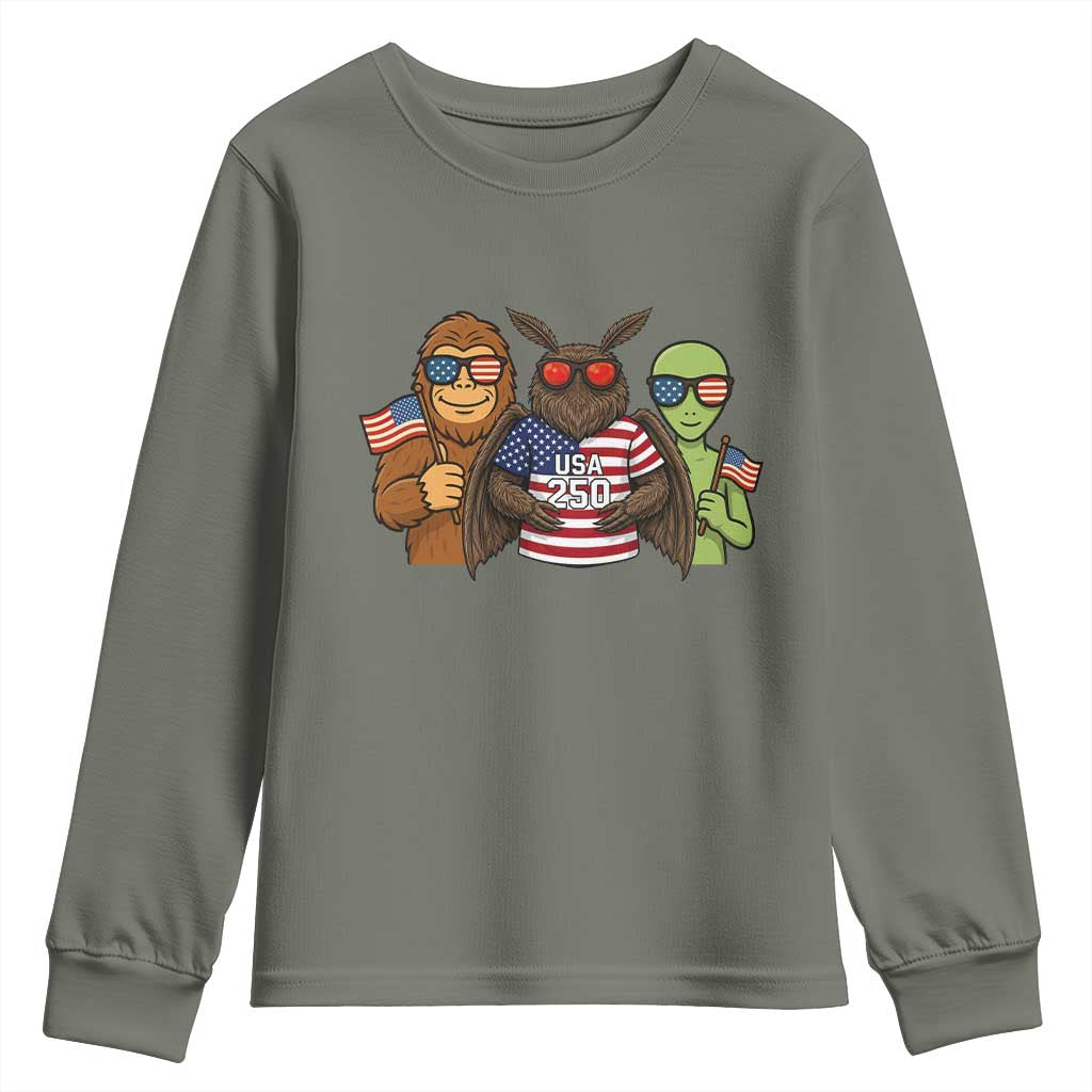 Funny Bigfoot Mothman Alien Youth Sweatshirt USA 250th Anniversary