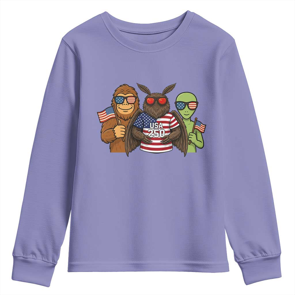 Funny Bigfoot Mothman Alien Youth Sweatshirt USA 250th Anniversary