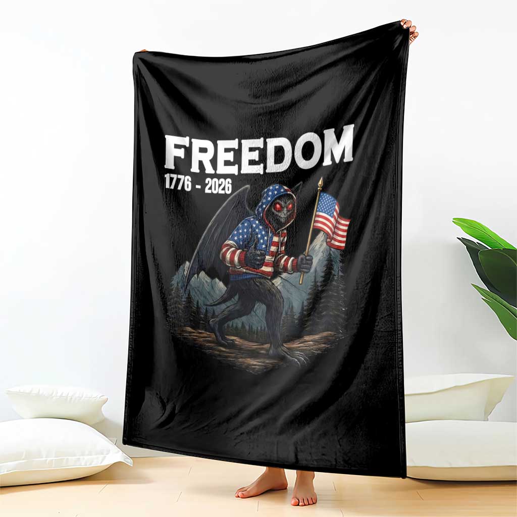 Patriotic Mothman Lover Throw Blanket Funny USA 250 Anniversary Gift