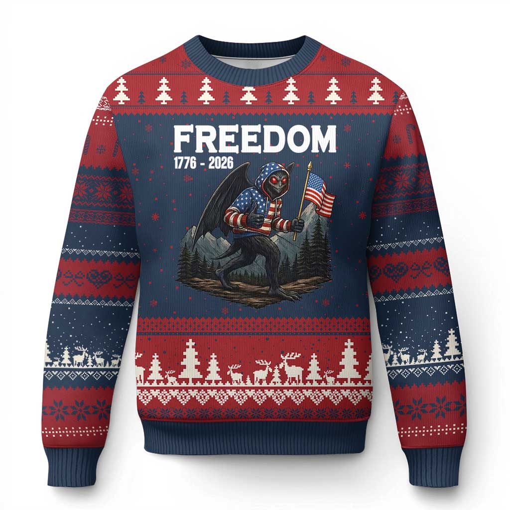 Patriotic Mothman Lover Ugly Christmas Sweater Funny USA 250 Anniversary Gift
