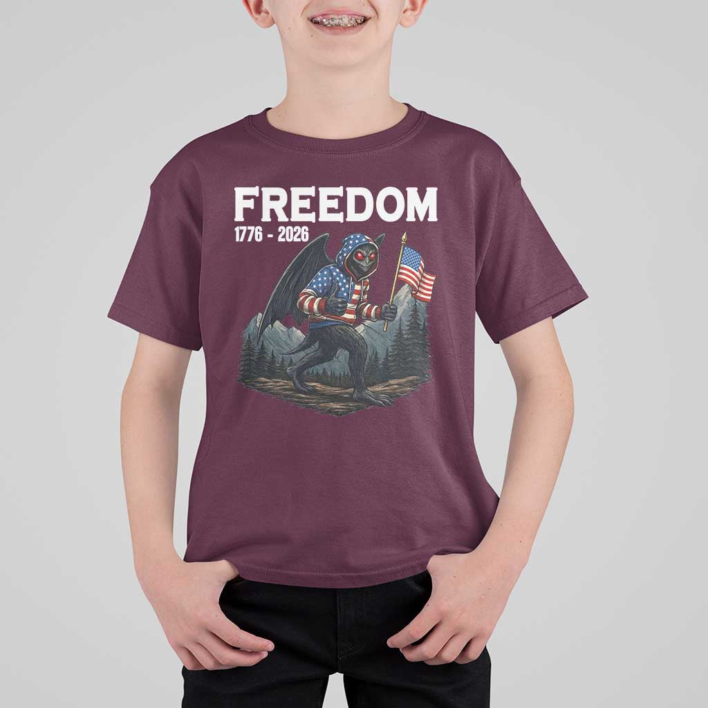 Patriotic Mothman Lover T Shirt For Kid Funny USA 250 Anniversary Gift