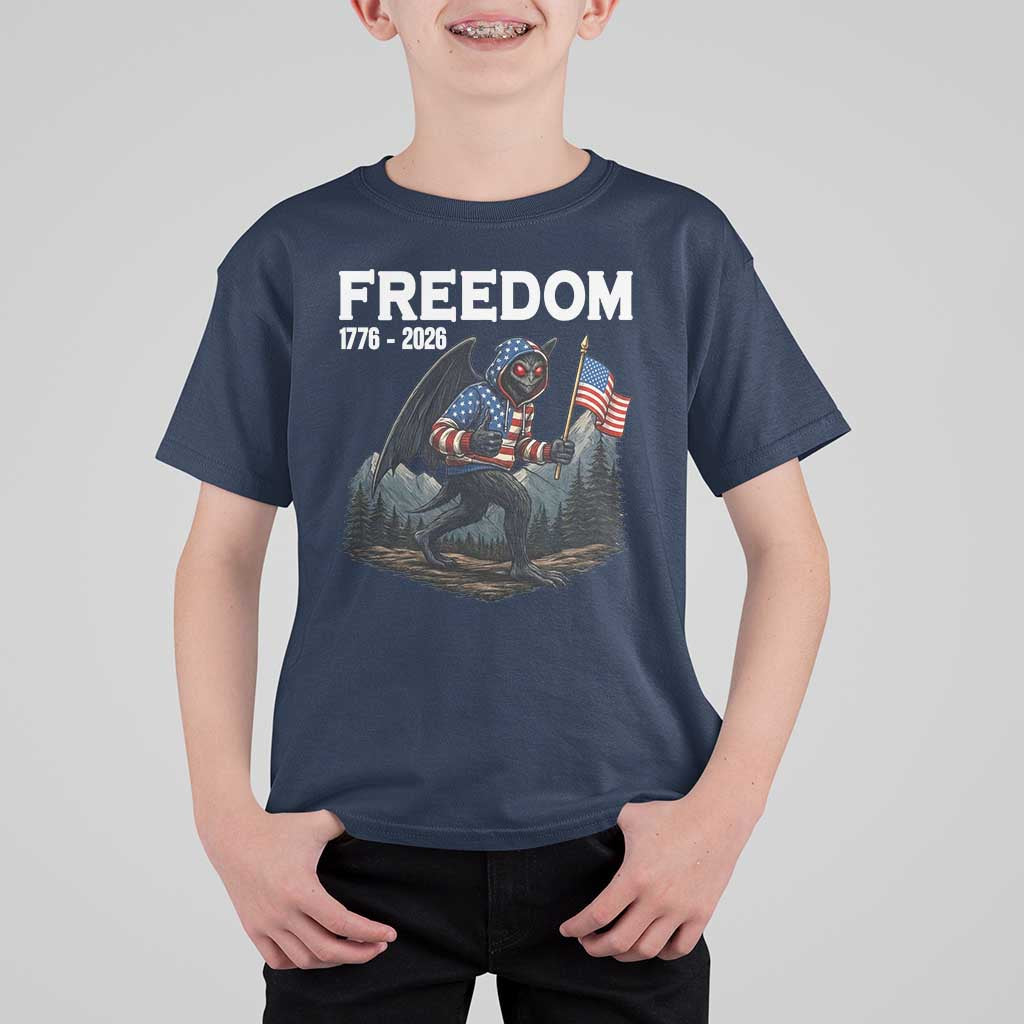 Patriotic Mothman Lover T Shirt For Kid Funny USA 250 Anniversary Gift