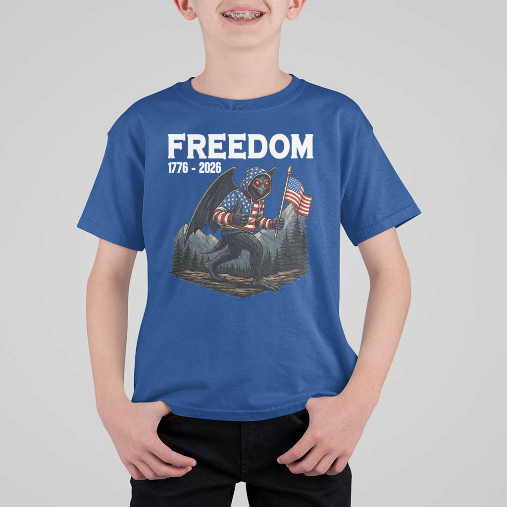 Patriotic Mothman Lover T Shirt For Kid Funny USA 250 Anniversary Gift