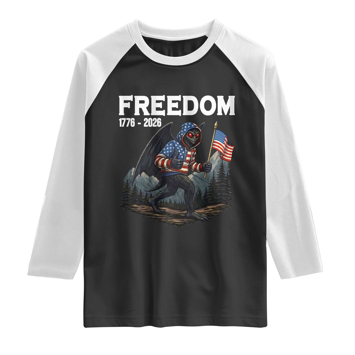 Patriotic Mothman Lover Raglan Shirt Funny USA 250 Anniversary Gift