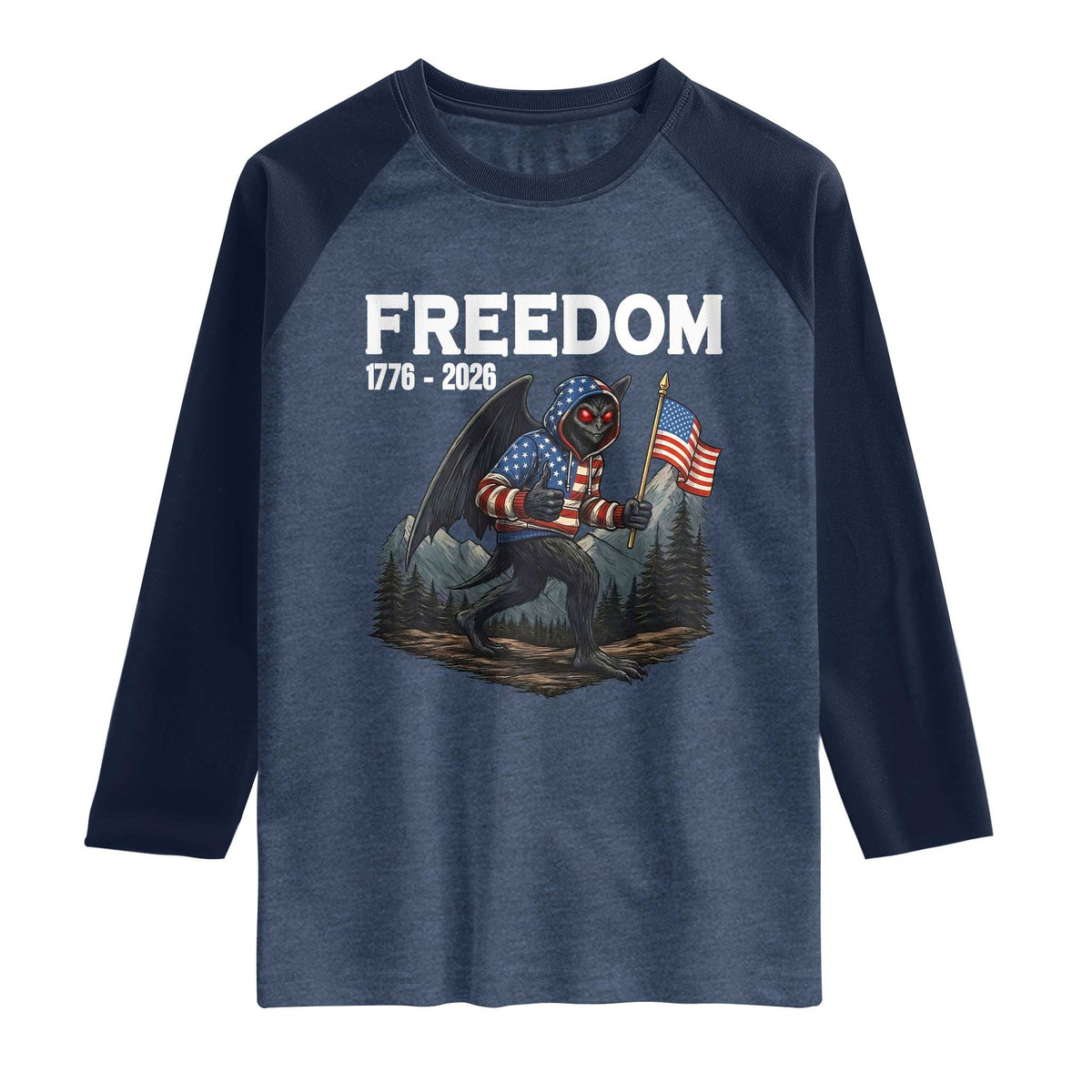 Patriotic Mothman Lover Raglan Shirt Funny USA 250 Anniversary Gift