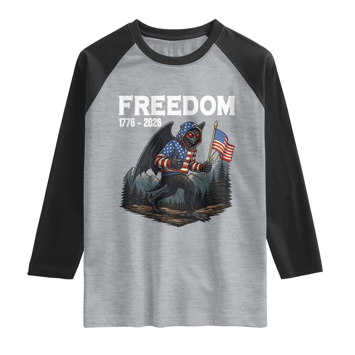 Patriotic Mothman Lover Raglan Shirt Funny USA 250 Anniversary Gift