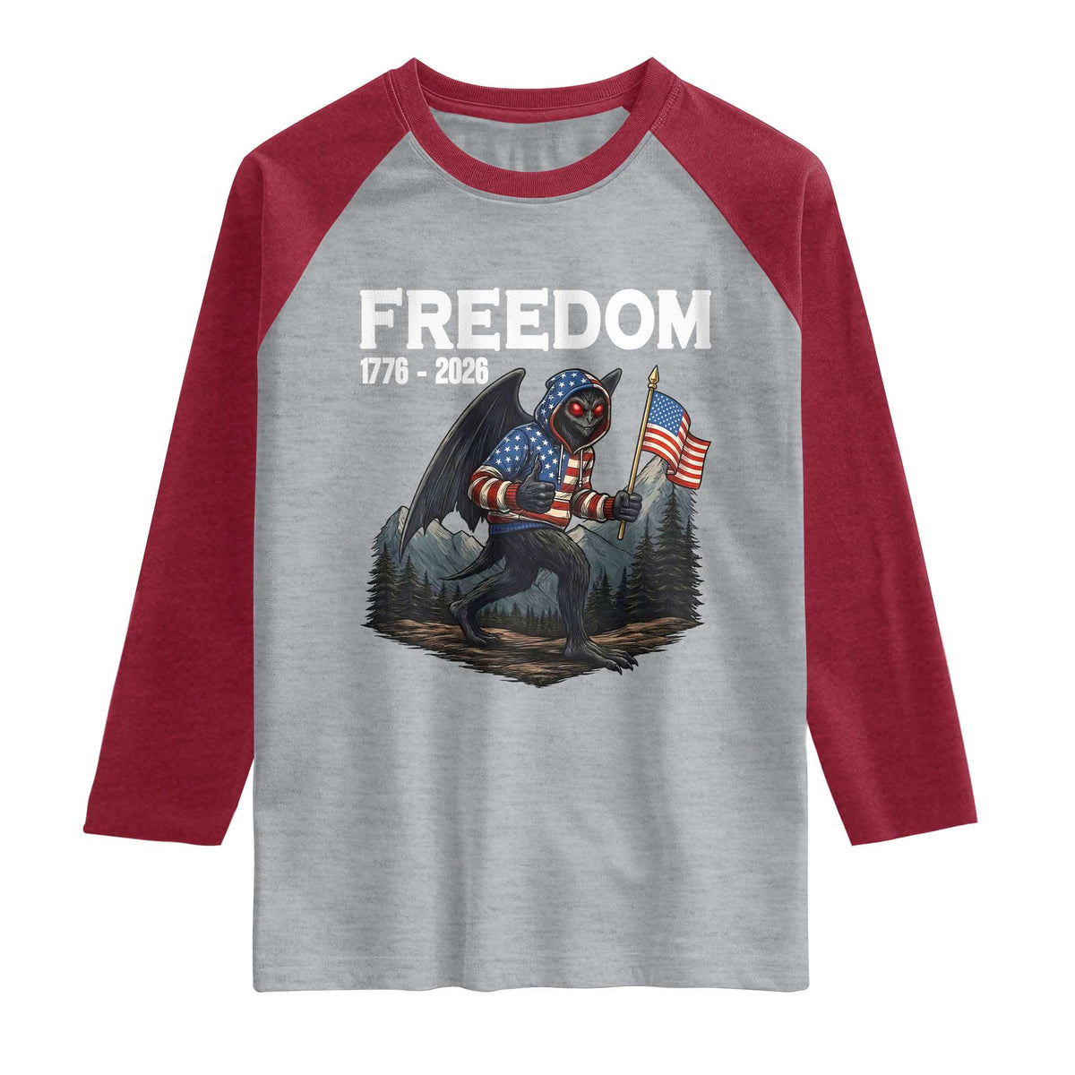 Patriotic Mothman Lover Raglan Shirt Funny USA 250 Anniversary Gift