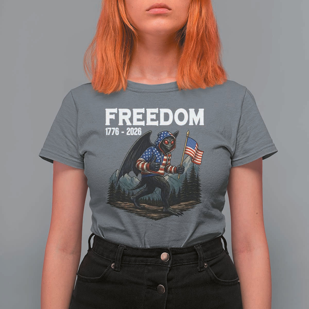 Patriotic Mothman Lover T Shirt For Women Funny USA 250 Anniversary Gift