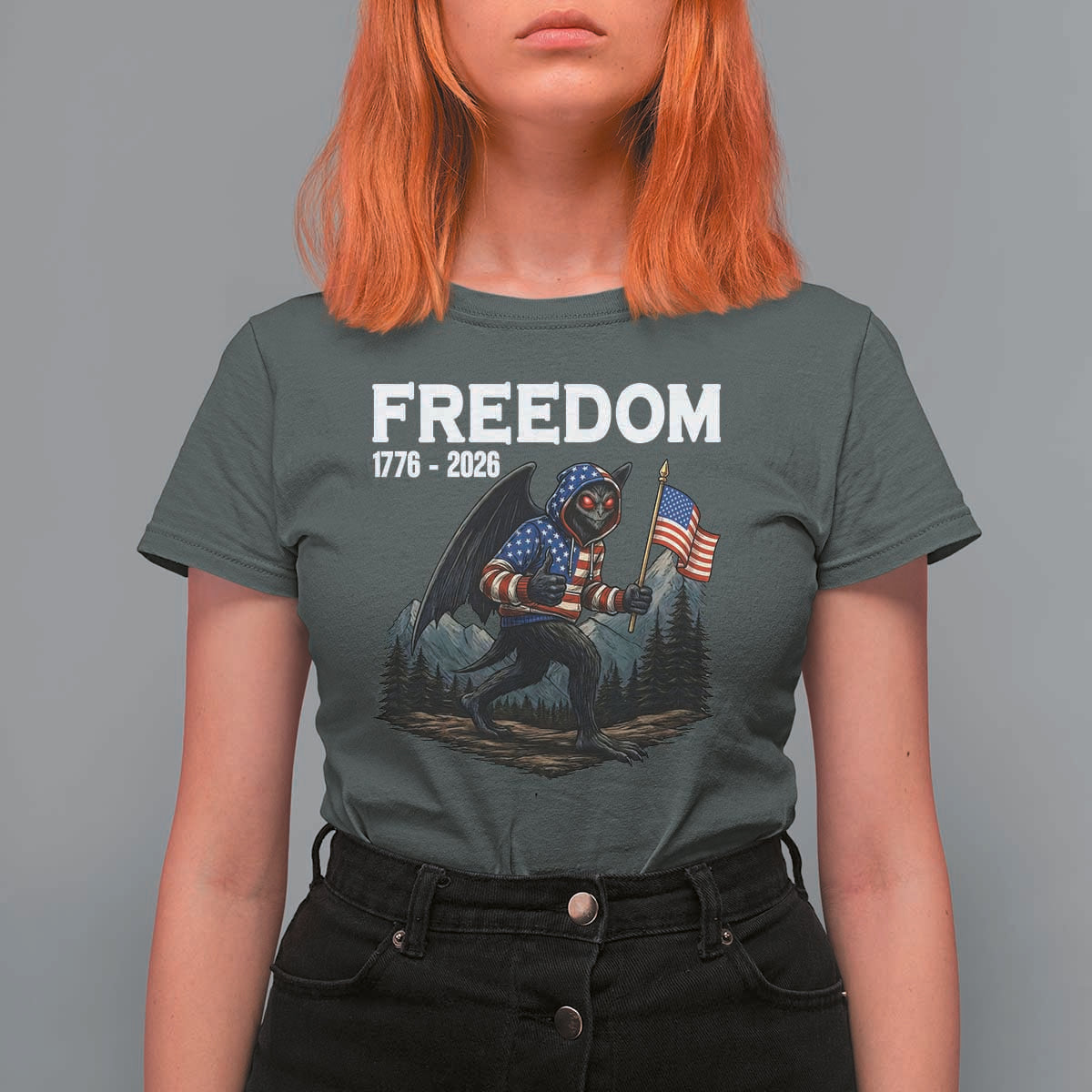 Patriotic Mothman Lover T Shirt For Women Funny USA 250 Anniversary Gift