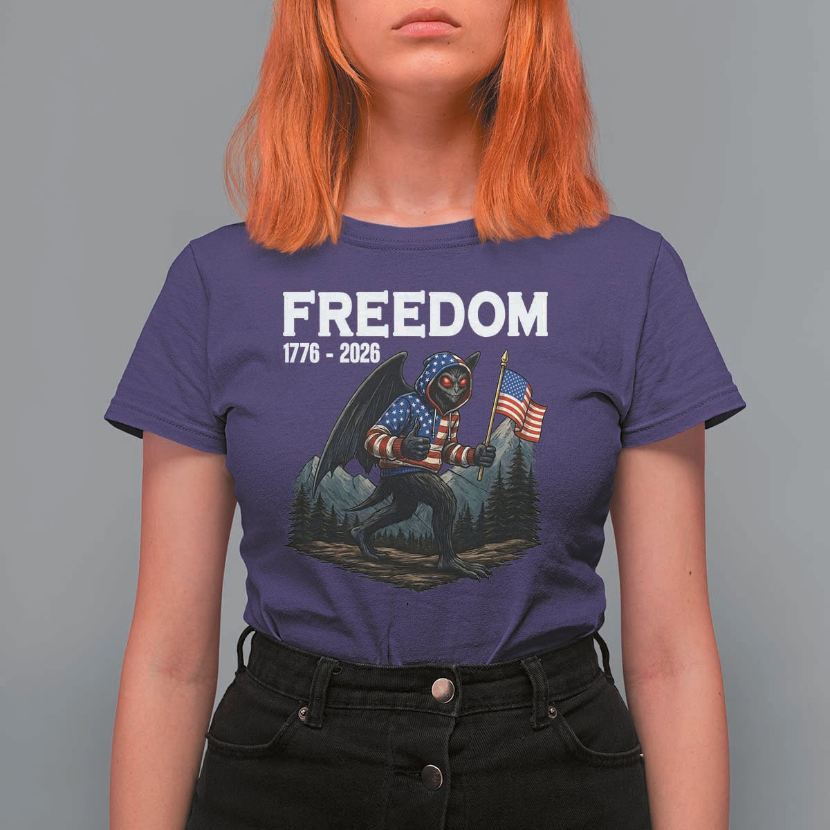 Patriotic Mothman Lover T Shirt For Women Funny USA 250 Anniversary Gift