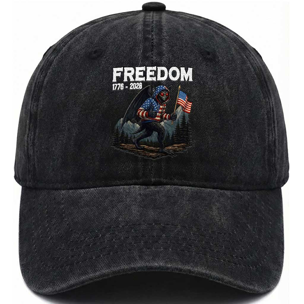 Patriotic Mothman Lover Washed Cotton Baseball Cap Funny USA 250 Anniversary Gift