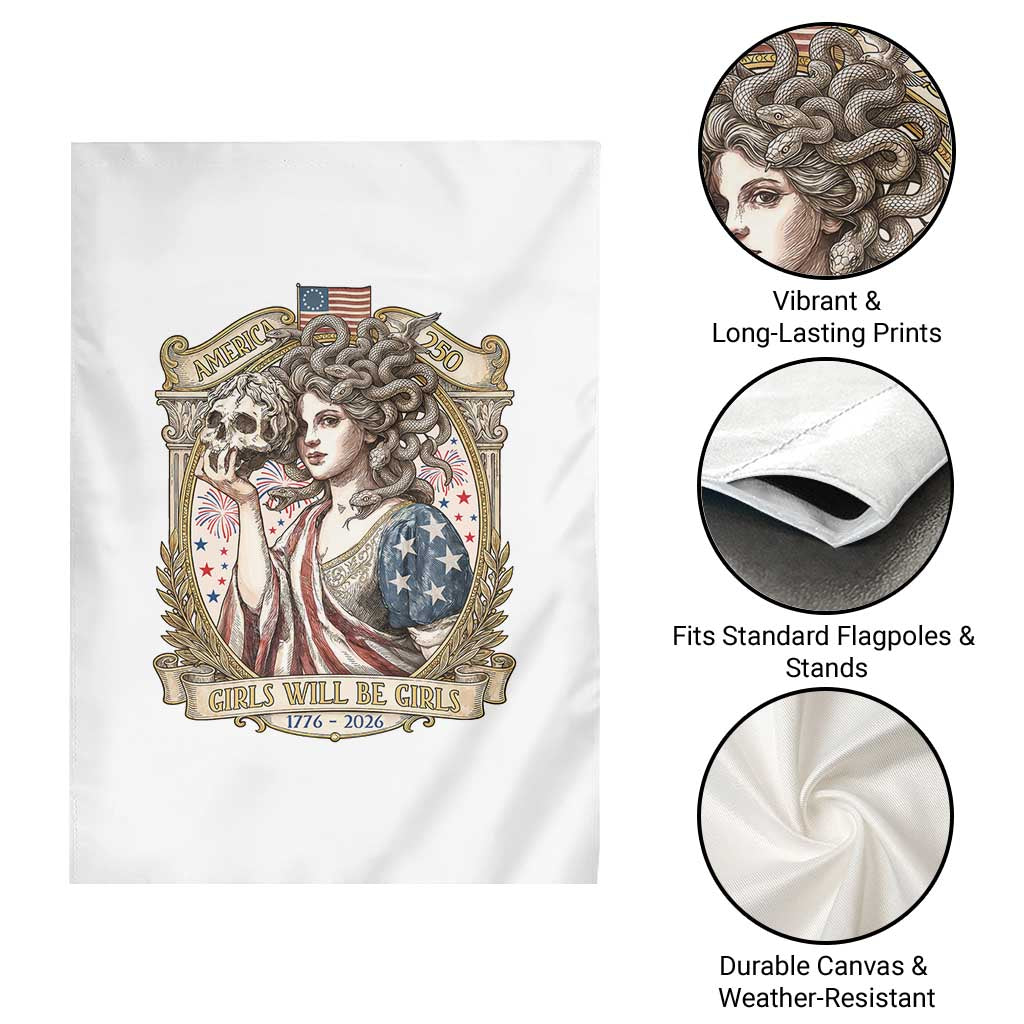 Feminist Medusa Girls Will Be Girls Garden Flag USA 250 Anniversary Gift