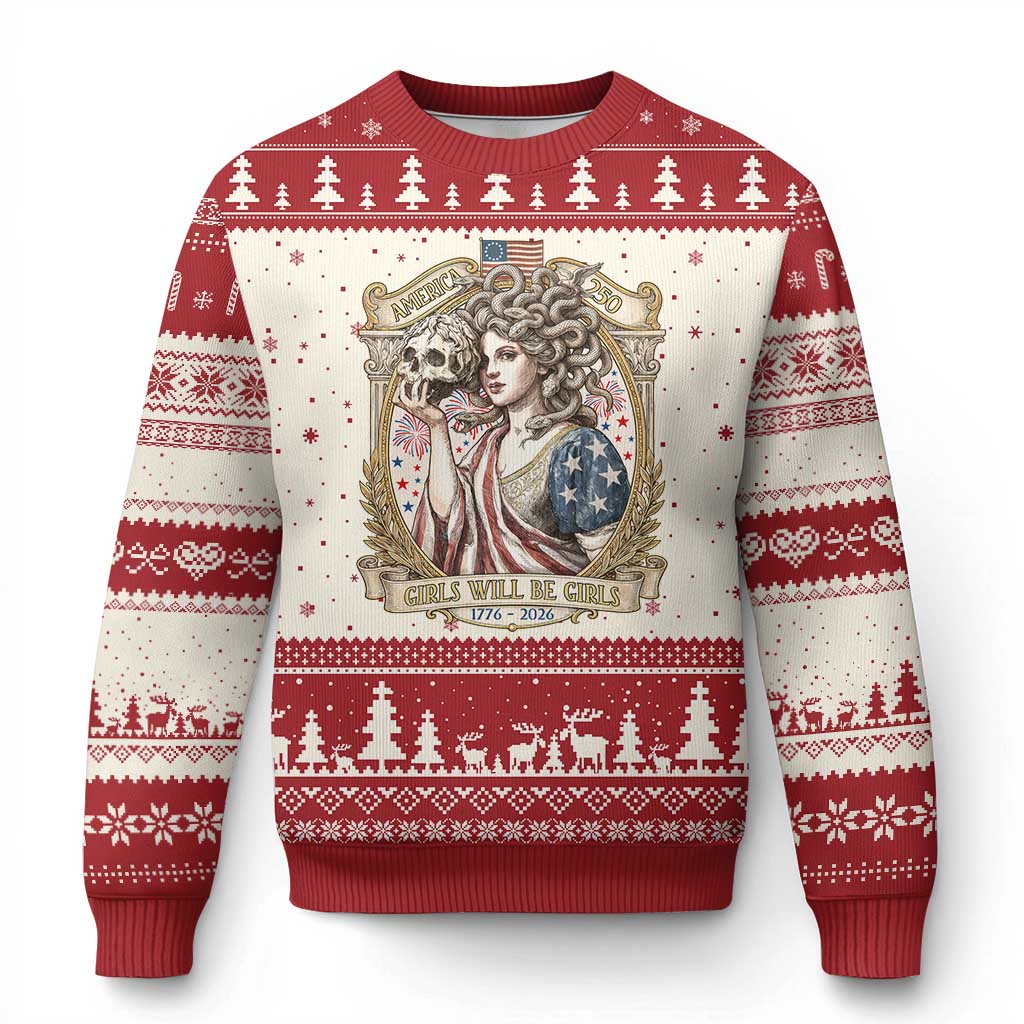 Feminist Medusa Girls Will Be Girls Ugly Christmas Sweater USA 250 Anniversary Gift