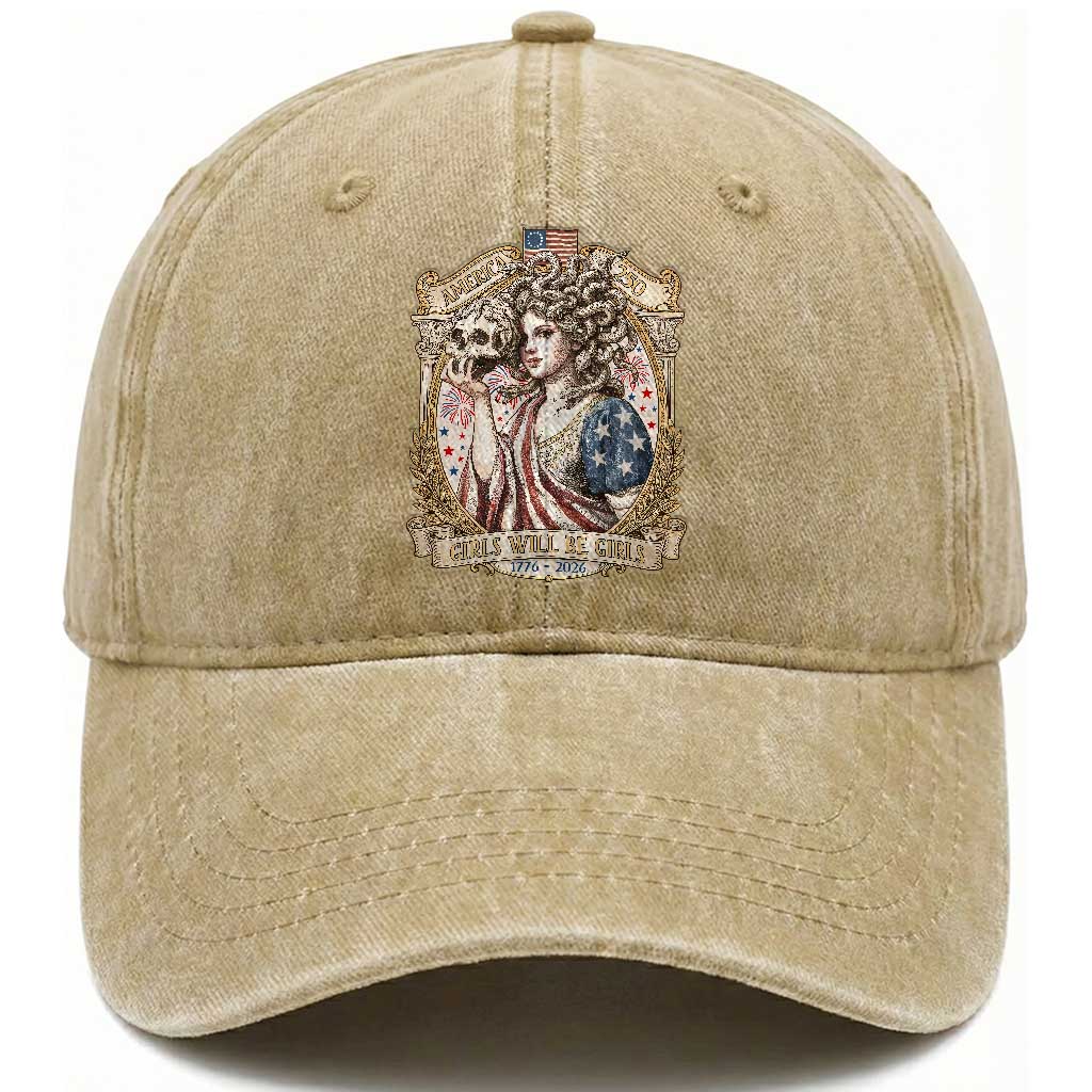 Feminist Medusa Girls Will Be Girls Washed Cotton Baseball Cap USA 250 Anniversary Gift