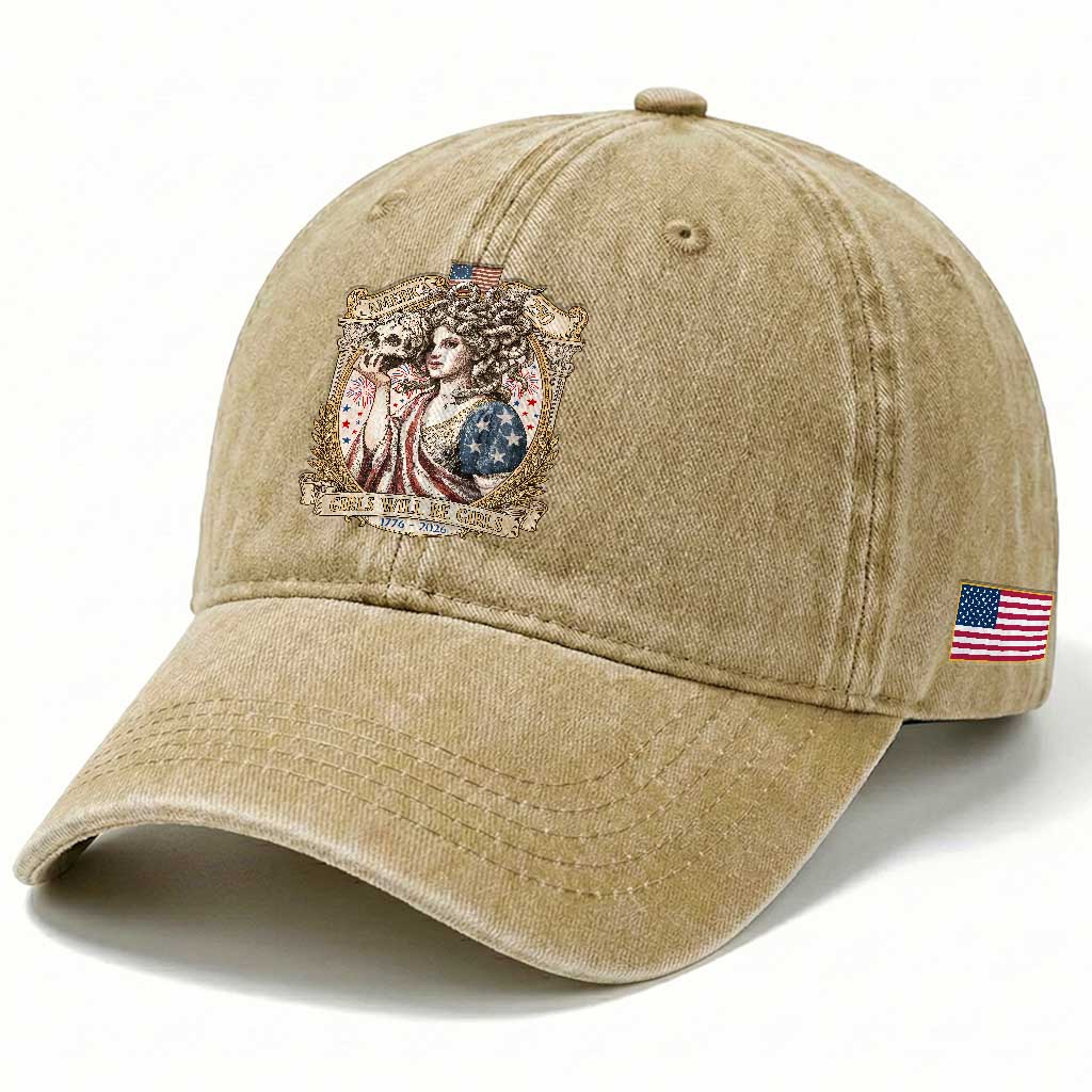 Feminist Medusa Girls Will Be Girls Washed Cotton Baseball Cap USA 250 Anniversary Gift