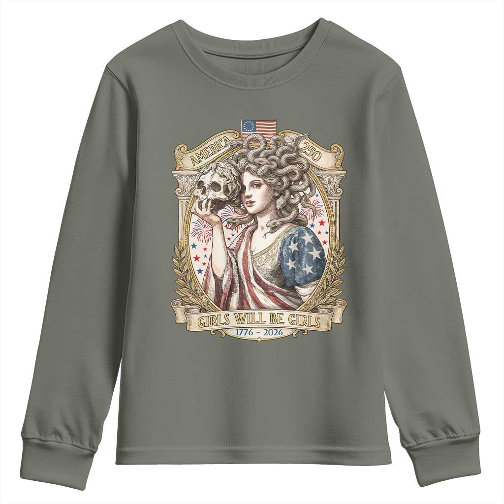 Feminist Medusa Girls Will Be Girls Youth Sweatshirt USA 250 Anniversary Gift