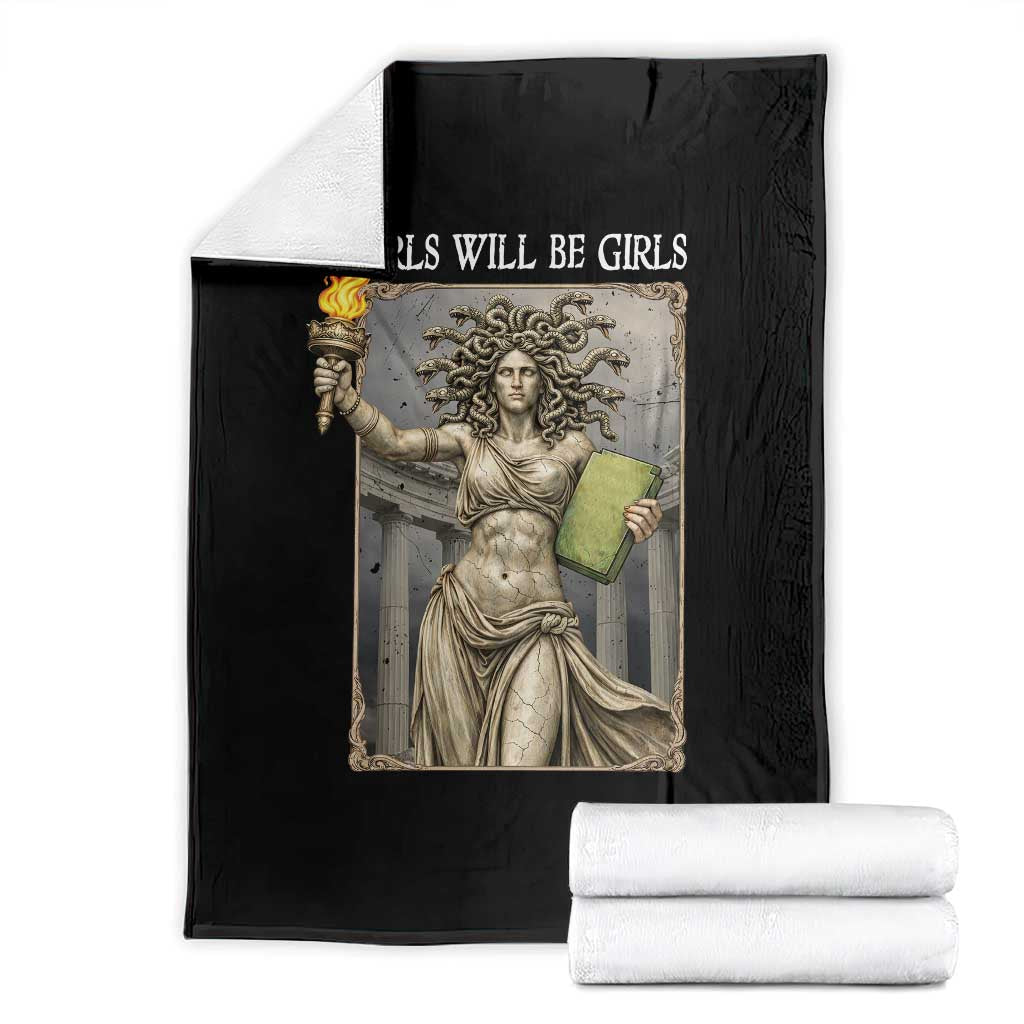 Funny Feminist Medusa Statue Of Liberty Throw Blanket Girls Will Be Girls