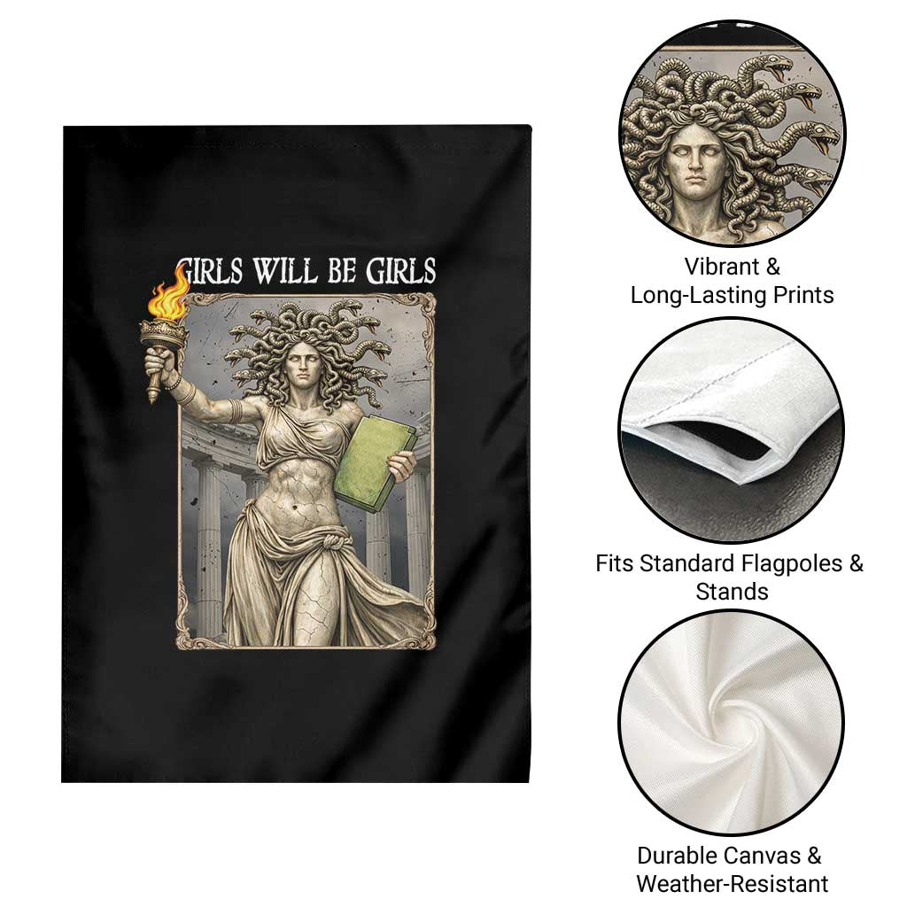 Funny Feminist Medusa Statue Of Liberty Garden Flag Girls Will Be Girls