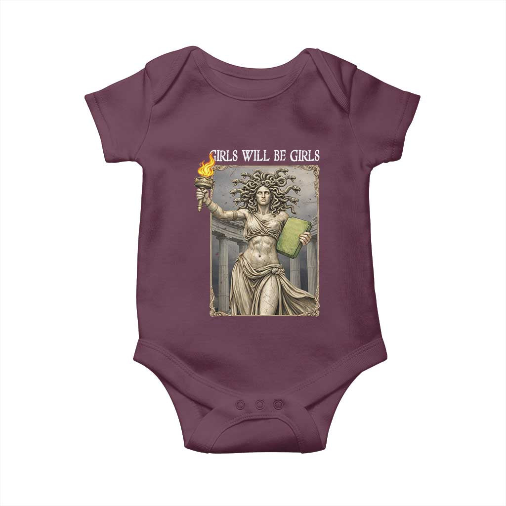 Funny Feminist Medusa Statue Of Liberty Baby Onesie Girls Will Be Girls