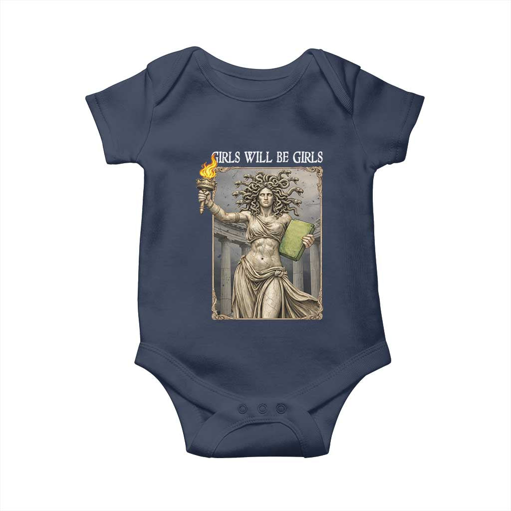 Funny Feminist Medusa Statue Of Liberty Baby Onesie Girls Will Be Girls