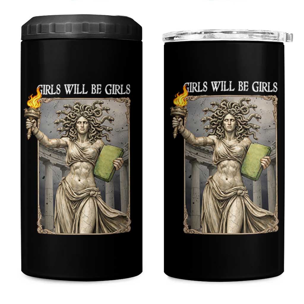 Funny Feminist Medusa Statue Of Liberty 4 in 1 Can Cooler Tumbler Girls Will Be Girls