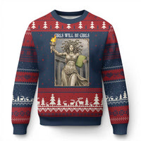 Funny Feminist Medusa Statue Of Liberty Ugly Christmas Sweater Girls Will Be Girls