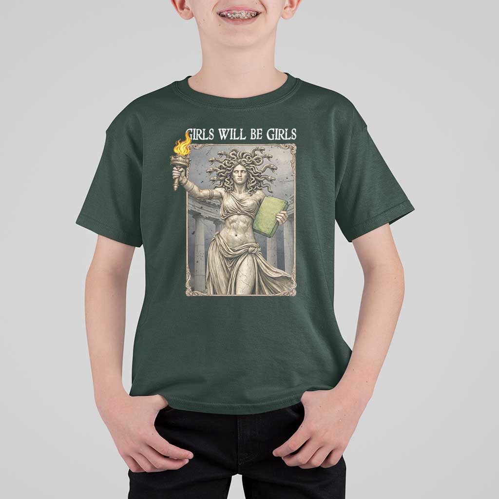 Funny Feminist Medusa Statue Of Liberty T Shirt For Kid Girls Will Be Girls