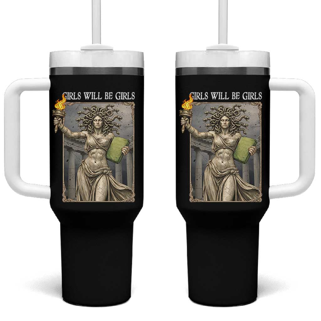 Funny Feminist Medusa Statue Of Liberty Tumbler With Handle Girls Will Be Girls
