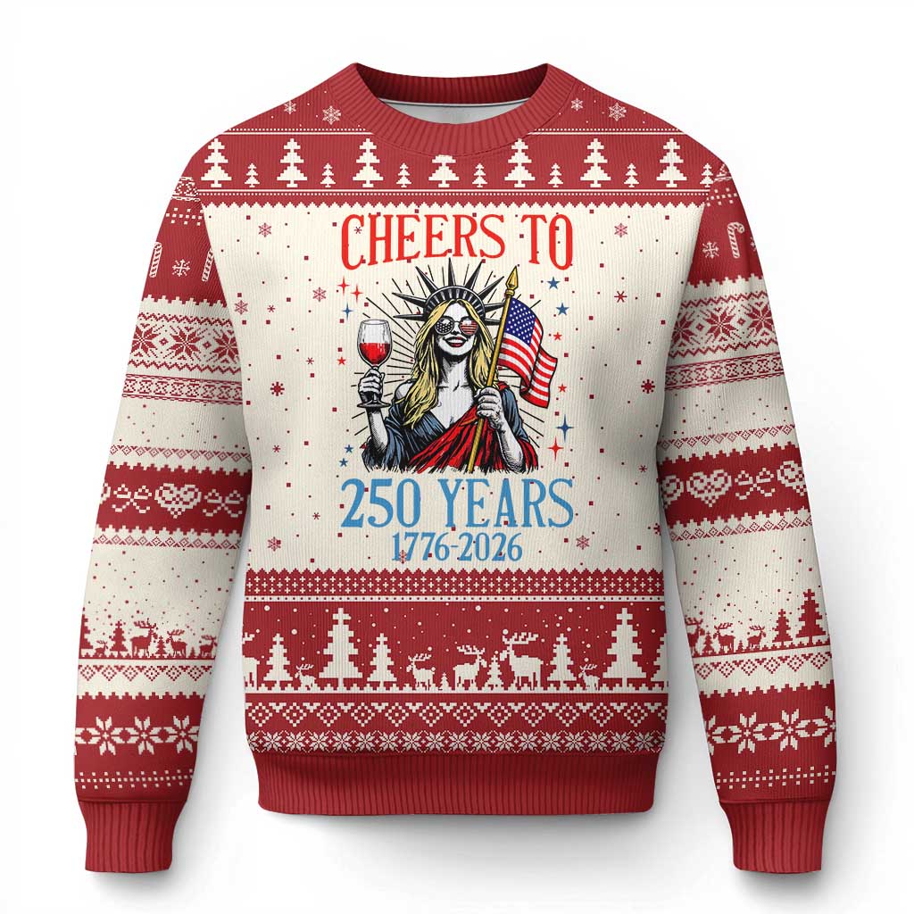 Funny Patriotic Statue Of Liberty Ugly Christmas Sweater Cheers To 250 Years