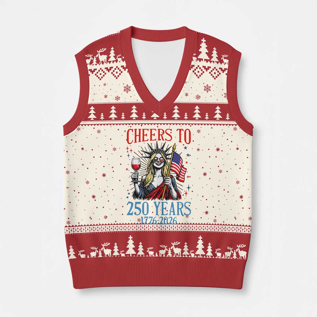Funny Patriotic Statue Of Liberty V-Neck Knit Sweater Vest Cheers To 250 Years