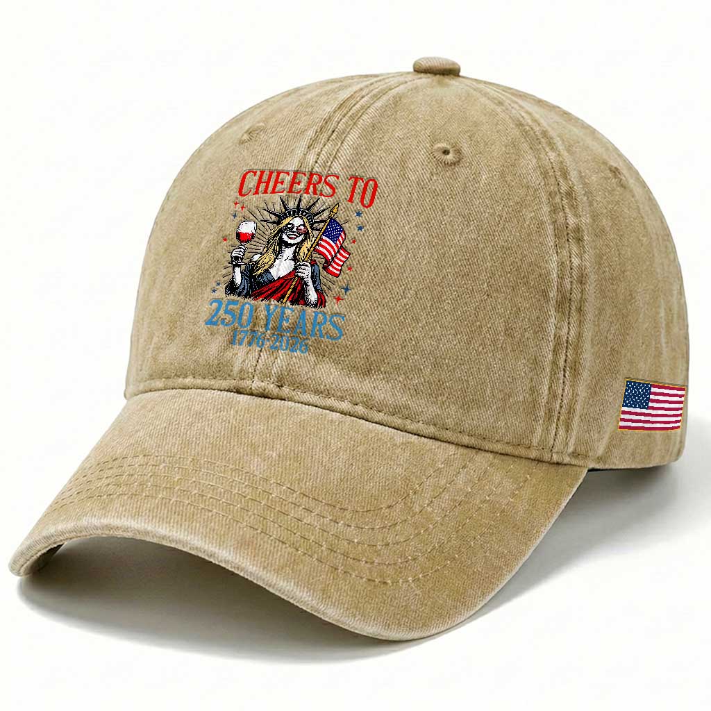 Funny Patriotic Statue Of Liberty Washed Cotton Baseball Cap Cheers To 250 Years