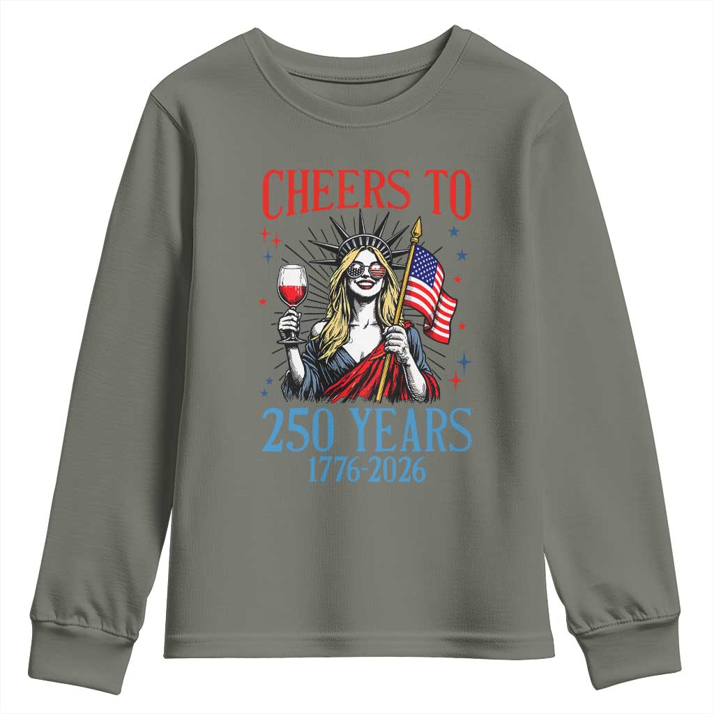 Funny Patriotic Statue Of Liberty Youth Sweatshirt Cheers To 250 Years