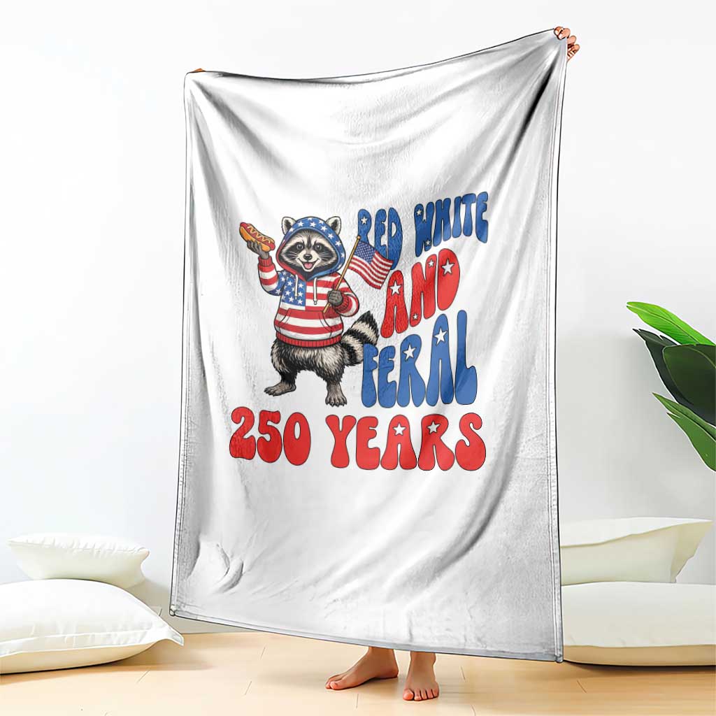 Funny Patriotic Raccoon Throw Blanket Red White And Feral 250 Years