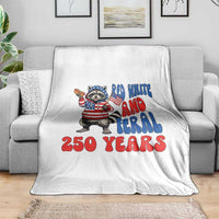 Funny Patriotic Raccoon Throw Blanket Red White And Feral 250 Years
