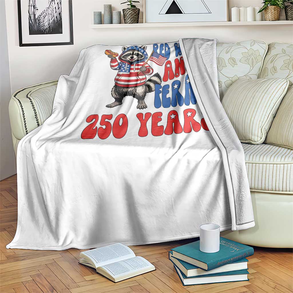 Funny Patriotic Raccoon Throw Blanket Red White And Feral 250 Years