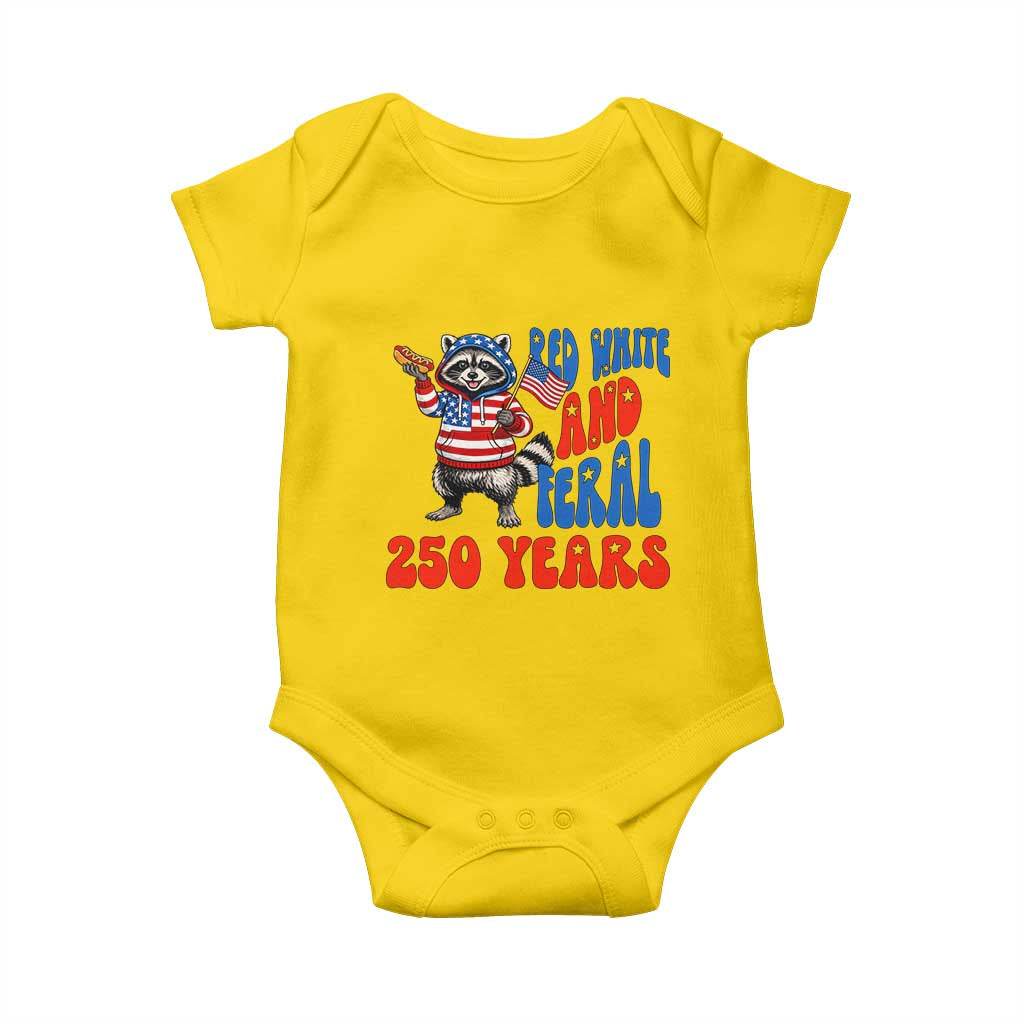 Funny Patriotic Raccoon Baby Onesie Red White And Feral 250 Years