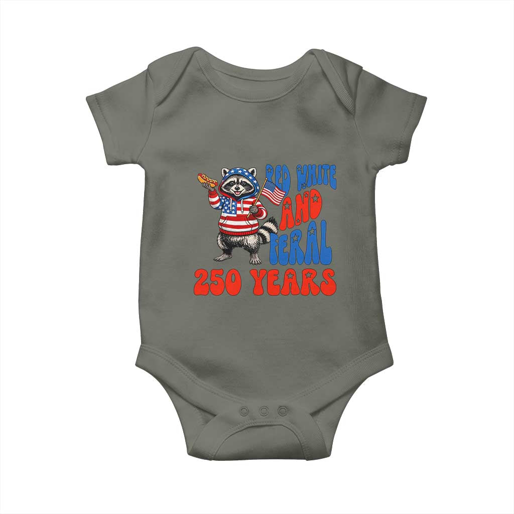 Funny Patriotic Raccoon Baby Onesie Red White And Feral 250 Years