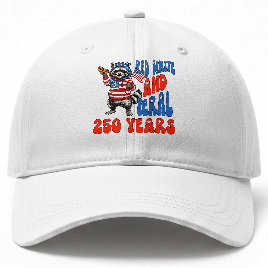 Funny Patriotic Raccoon Baseball Cap Red White And Feral 250 Years