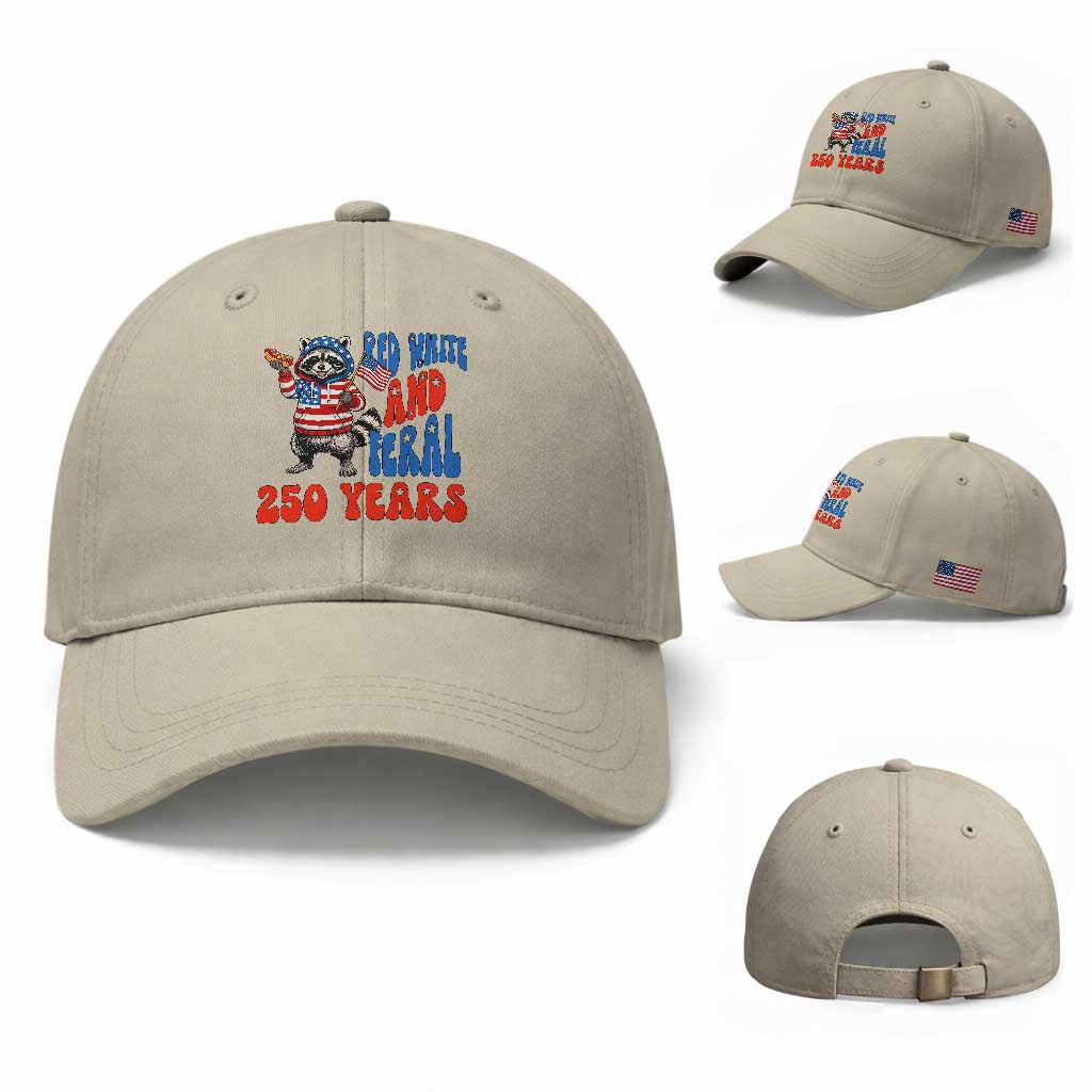 Funny Patriotic Raccoon Baseball Cap Red White And Feral 250 Years