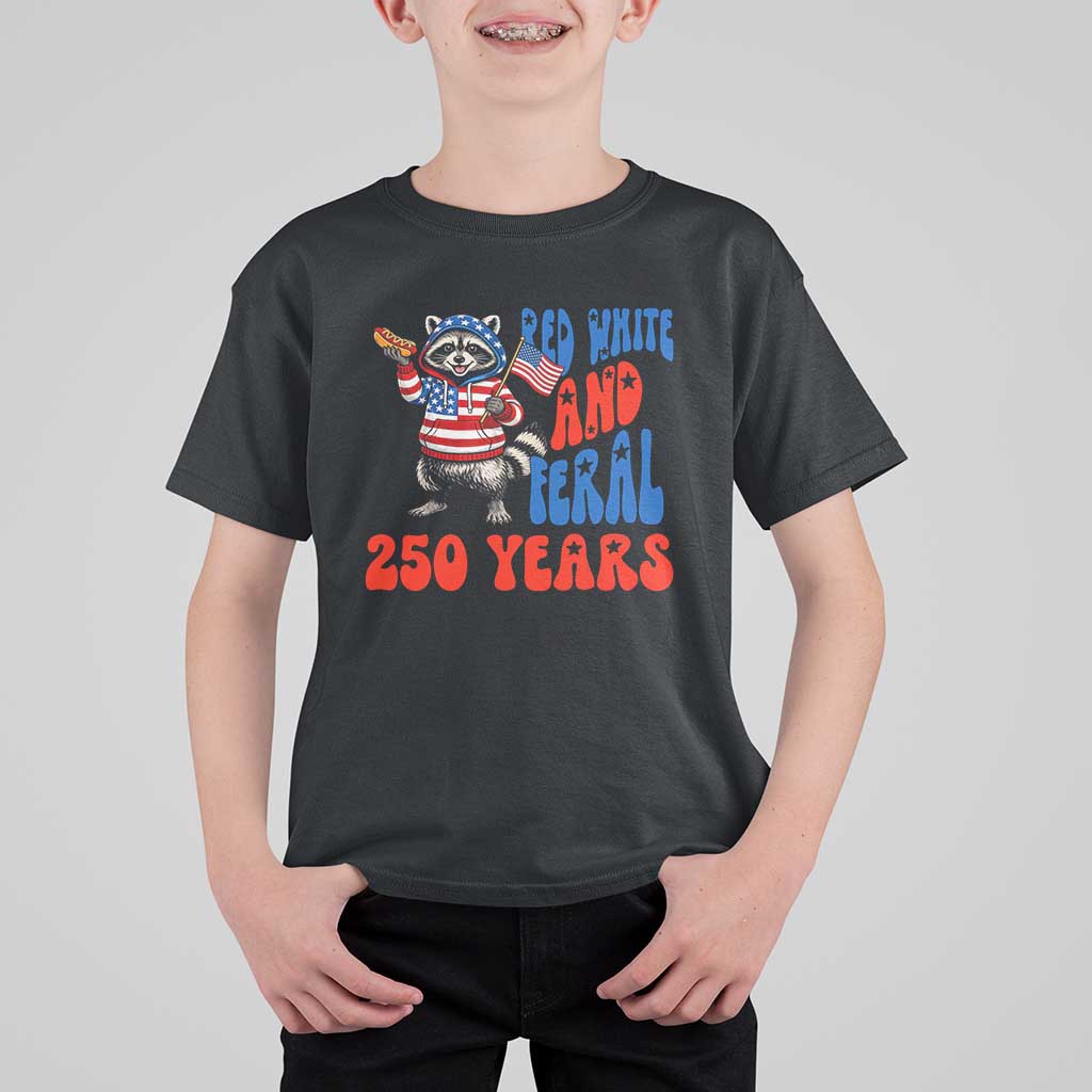 Funny Patriotic Raccoon T Shirt For Kid Red White And Feral 250 Years