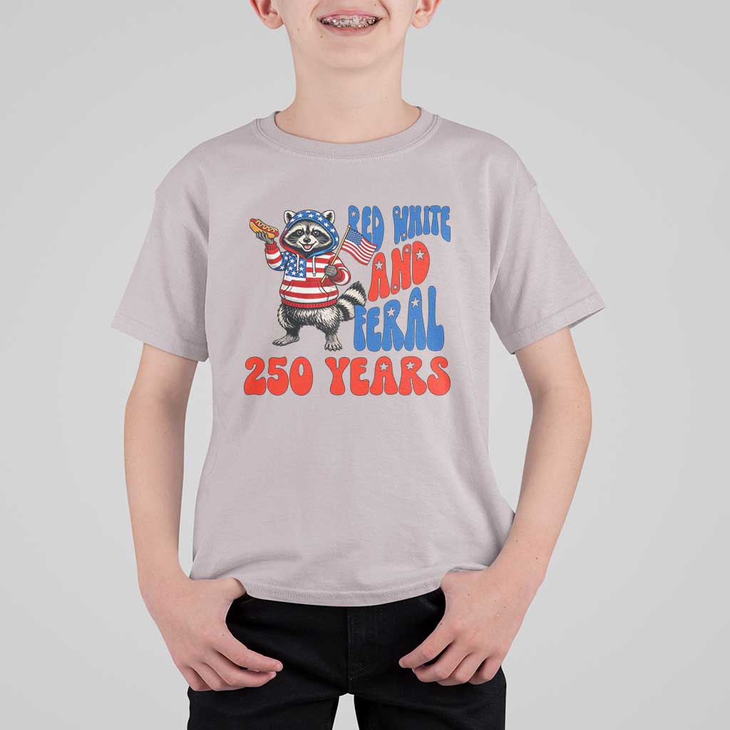 Funny Patriotic Raccoon T Shirt For Kid Red White And Feral 250 Years