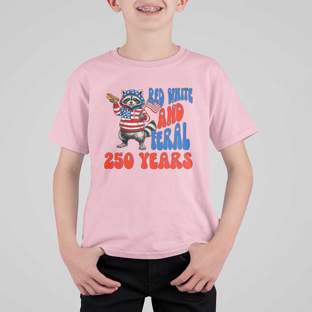 Funny Patriotic Raccoon T Shirt For Kid Red White And Feral 250 Years